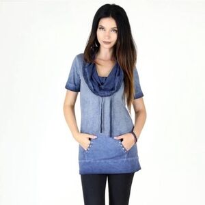 ACID Wash Cowl Neck Tunic Top